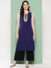 Women Yoke Design Sequinned Kurta-AHKUCOPL-EMB-1086