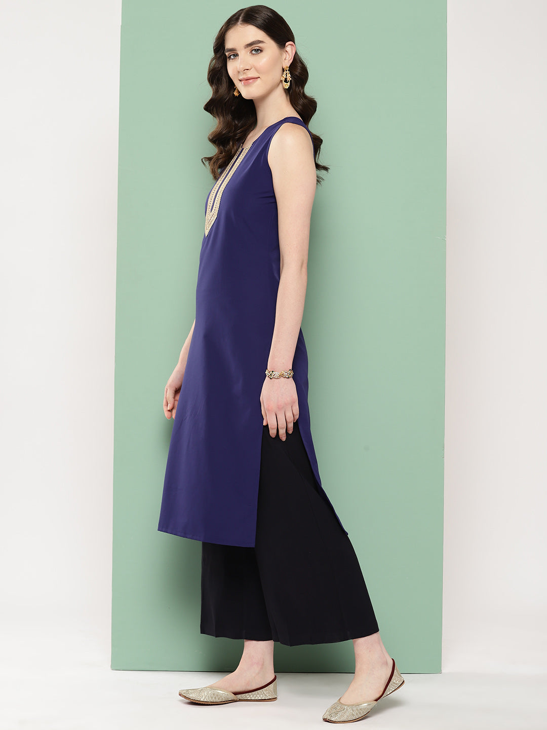 Sequinned Yoke Design Indian Kurta for Women | Party Wear