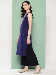 Women Yoke Design Sequinned Kurta-AHKUCOPL-EMB-1086