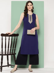 Women Yoke Design Sequinned Kurta-AHKUCOPL-EMB-1086