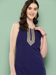 Women Yoke Design Sequinned Kurta-AHKUCOPL-EMB-1086