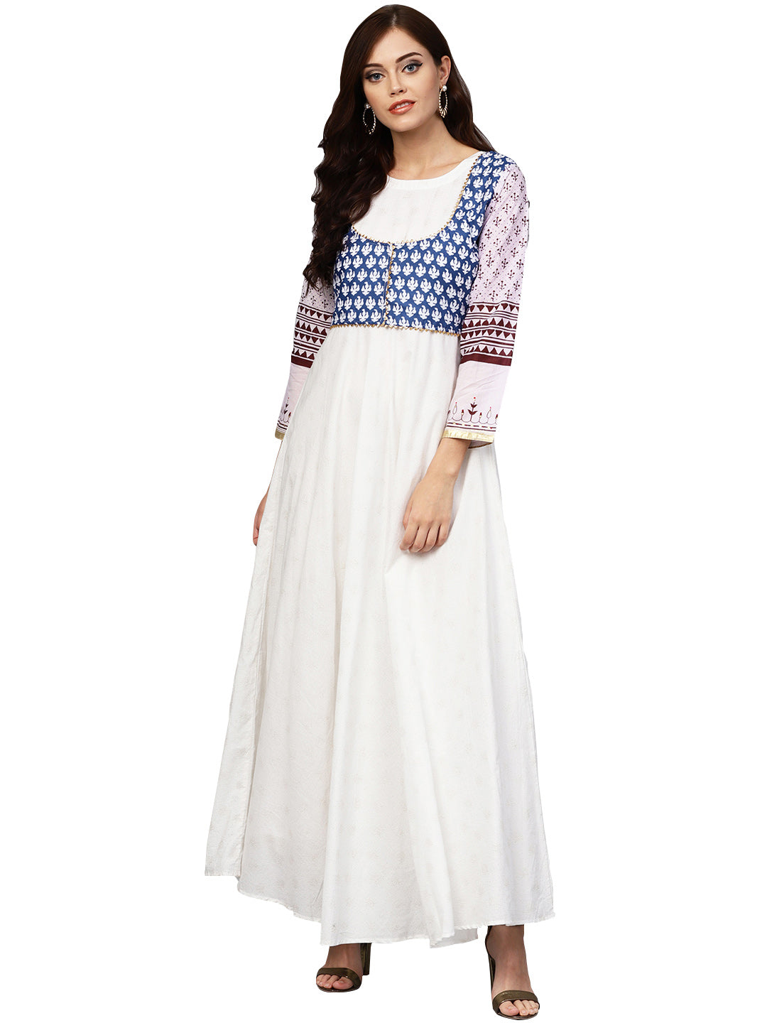 White & Blue Printed Jacket Kurta | Indian Dresses Online