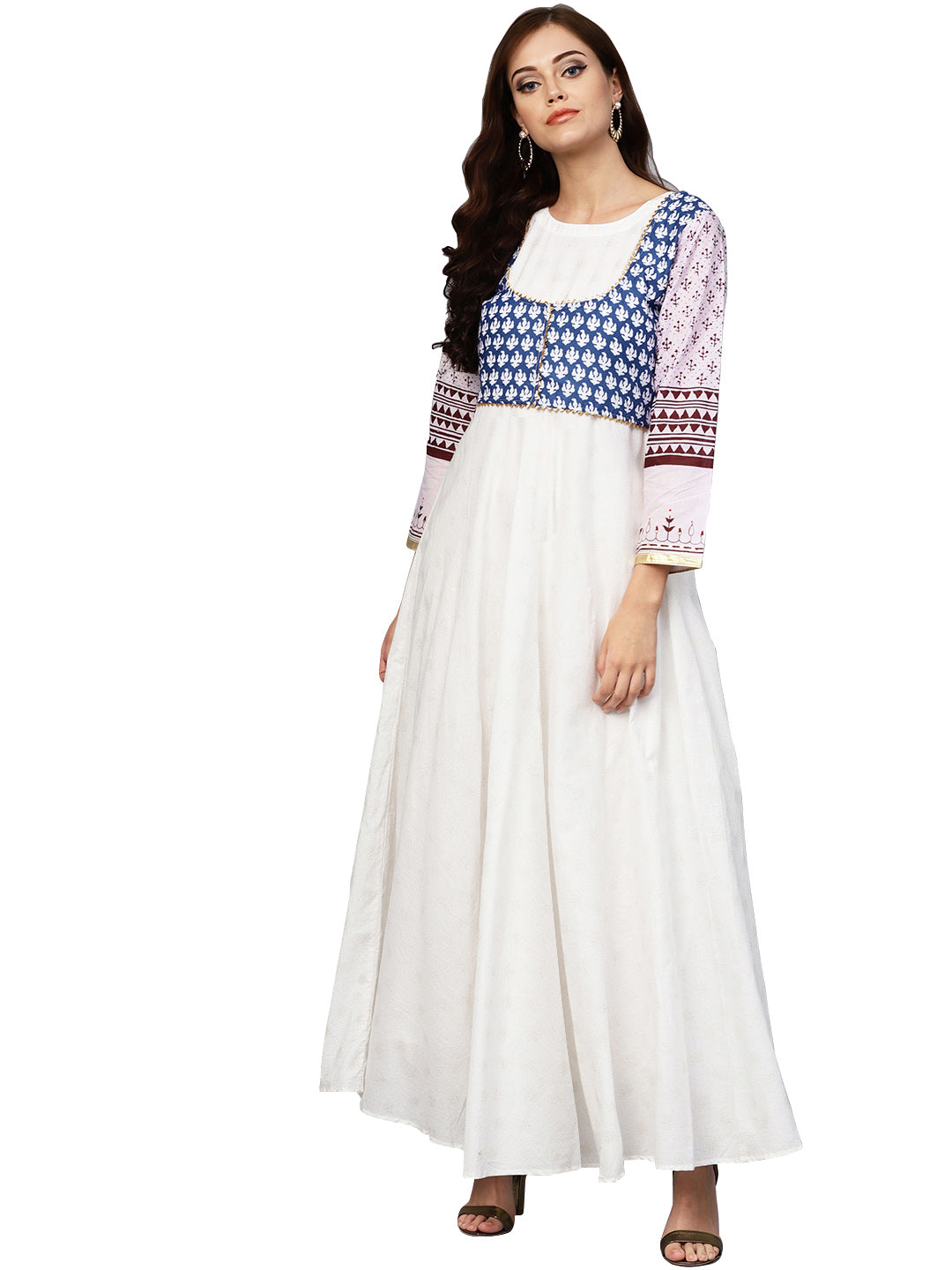 White & Blue Printed Jacket Kurta | Indian Dresses Online