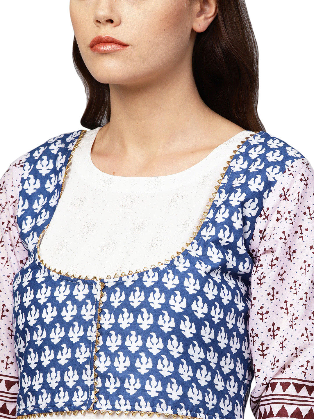 White & Blue Printed Jacket Kurta | Indian Dresses Online