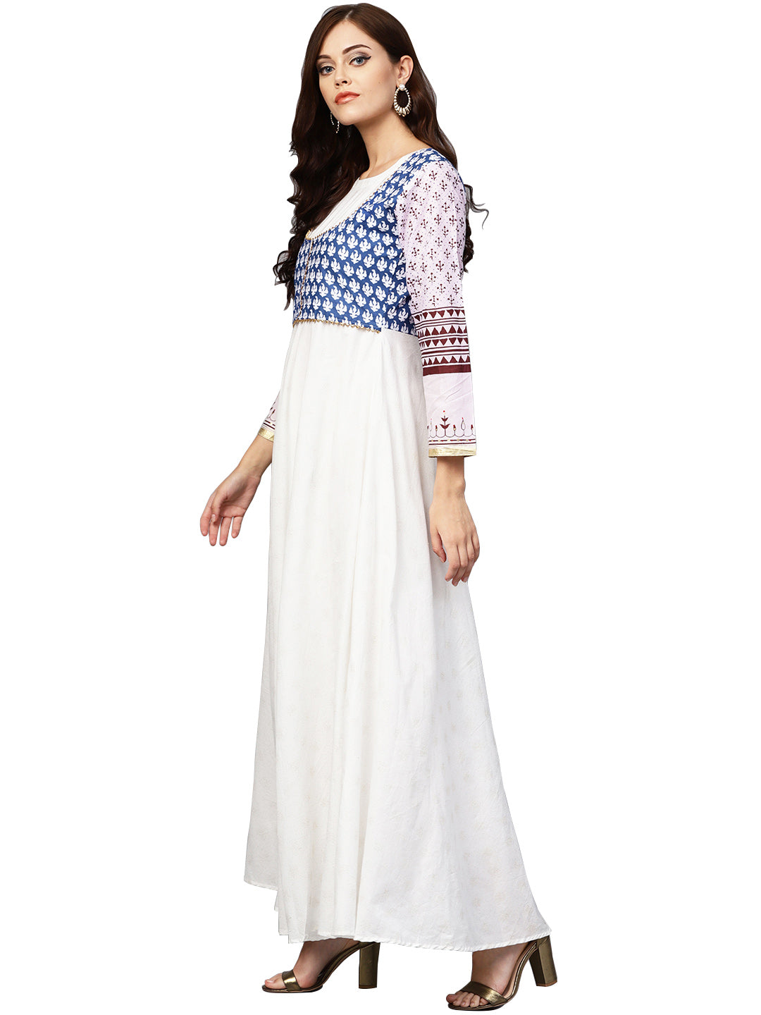 White & Blue Printed Jacket Kurta | Indian Dresses Online