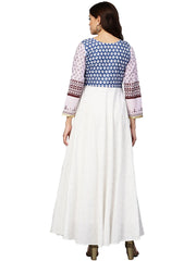 White and Blue Printed Flare Cotton Jacket Kurta For Women-AHKUCOWPDS-803