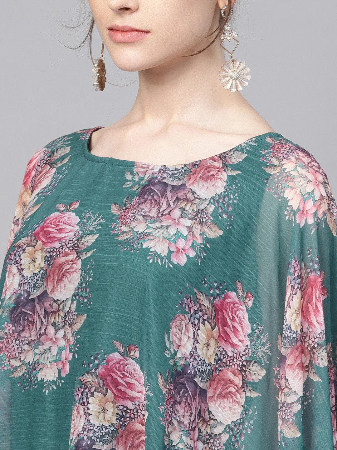 Green Cape Style Ethnic Dress Online | Indian Cotton Dresses