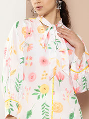 White & Pink Floral Printed Kurta-AHKUCRDP-1024-ICH