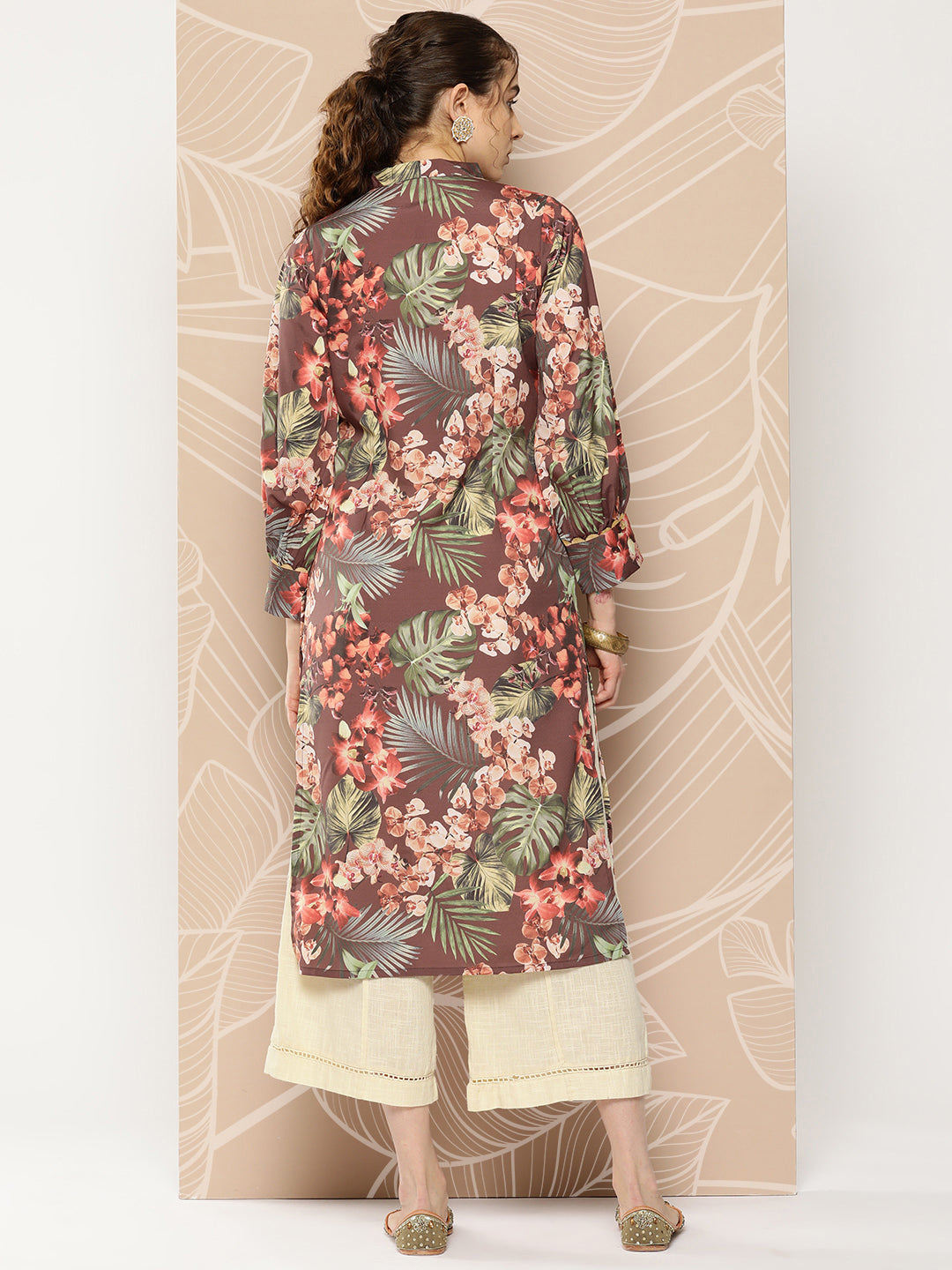 Brown & Orange Floral Indian Kurta for Ladies - Unique Design