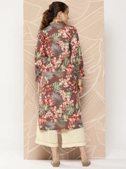 Women Brown & Orange Floral Printed Crepe Kurta-AHKUCRDP-1053-ICH