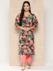 Women Floral Printed Gotta Patti Crepe Kurta-AHKUCRDP-1060-ICH