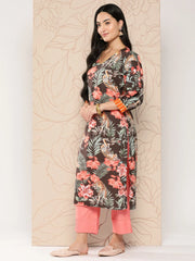 Women Floral Printed Gotta Patti Crepe Kurta-AHKUCRDP-1060-ICH