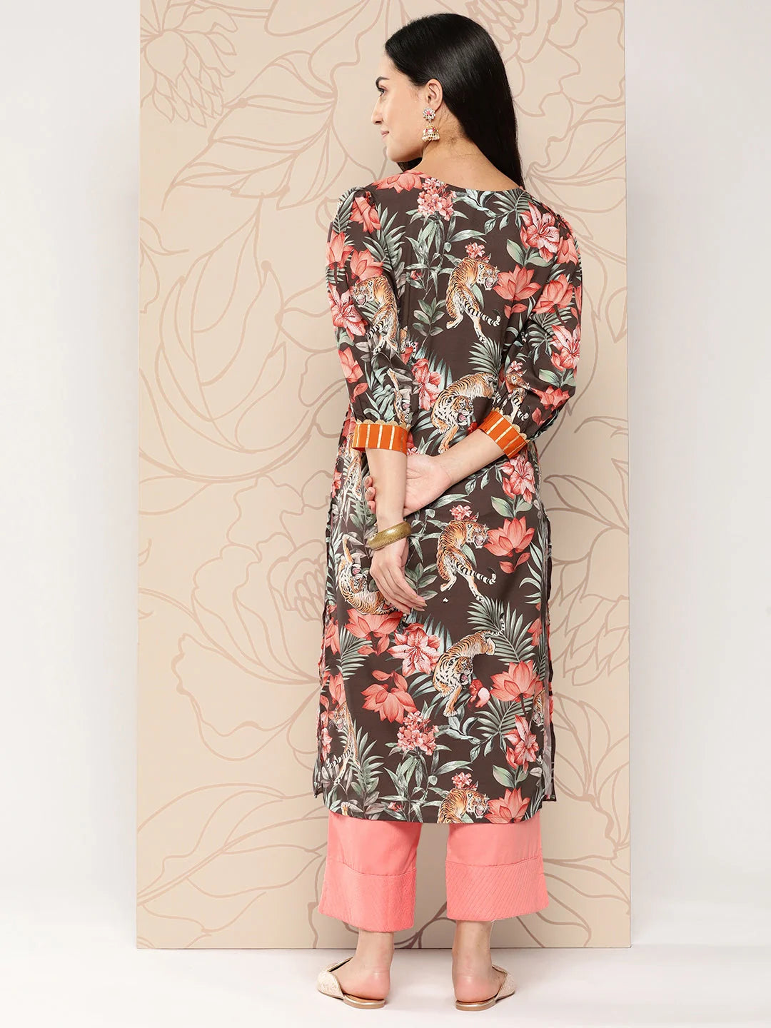 Polyester Crepe Indian Kurtis | Floral Printed Gotta Patti