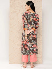 Women Floral Printed Gotta Patti Crepe Kurta-AHKUCRDP-1060-ICH
