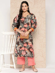 Women Floral Printed Gotta Patti Crepe Kurta-AHKUCRDP-1060-ICH