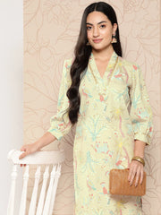 Tan Floral Printed Gotta Patti Kurta-AHKUCRDP-1062-ICH