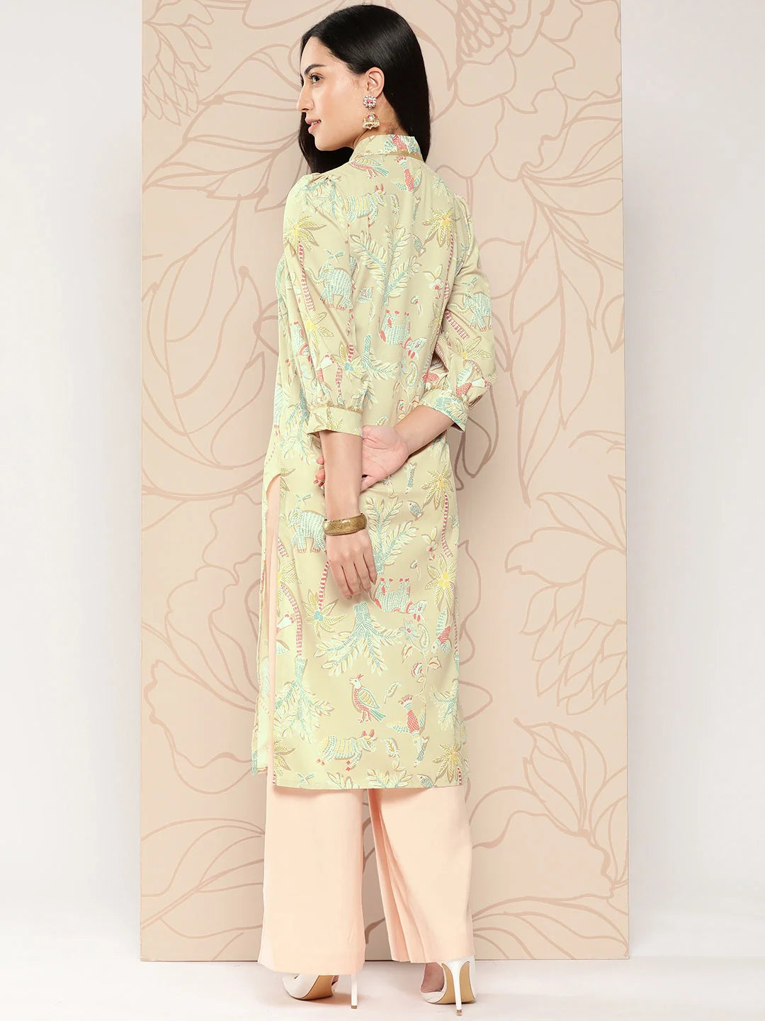 Tan Floral Printed Short Kurti with Gotta Patti - Shop Now!