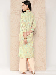Tan Floral Printed Gotta Patti Kurta-AHKUCRDP-1062-ICH