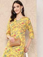 Women Floral Printed Gotta Patti Crepe Kurta-AHKUCRDP-1064