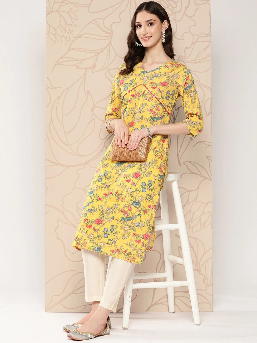 Floral Printed Gotta Patti Kurta | Women's Indian Kurta Sets
