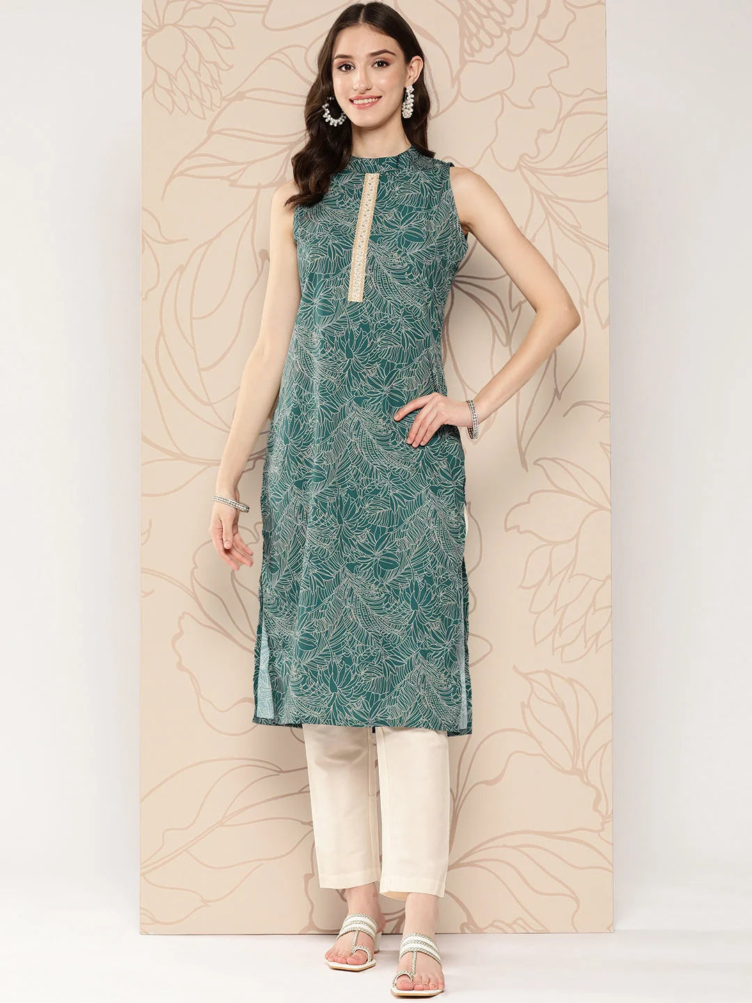Floral Printed Indian Kurta for Women | Gotta Patti Detail