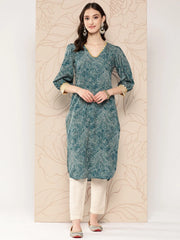 Women Floral Printed Gotta Patti Crepe Kurta-AHKUCRDP-1070