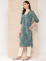 Women Floral Printed Gotta Patti Crepe Kurta-AHKUCRDP-1070