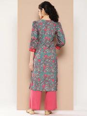 Women Floral Printed Gotta Patti Floral Crepe Kurta-AHKUCRDP-1071-ICH