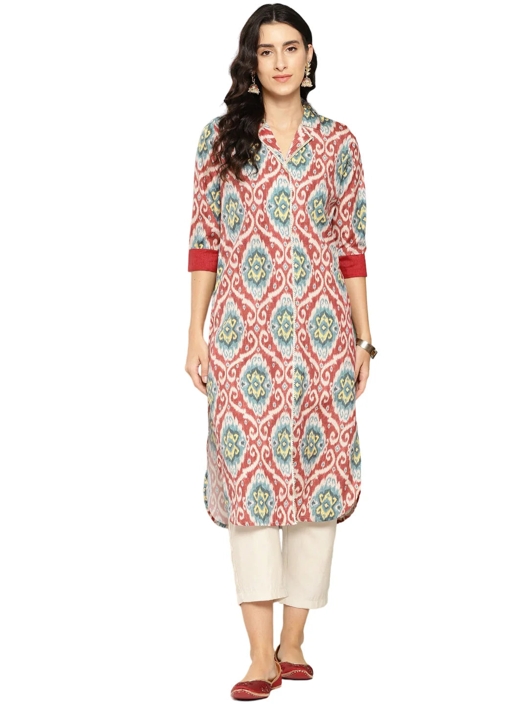 Women Ethnic Motifs Printed Gotta Patti Crepe Kurta-AHKUCRDP-1093-ICH