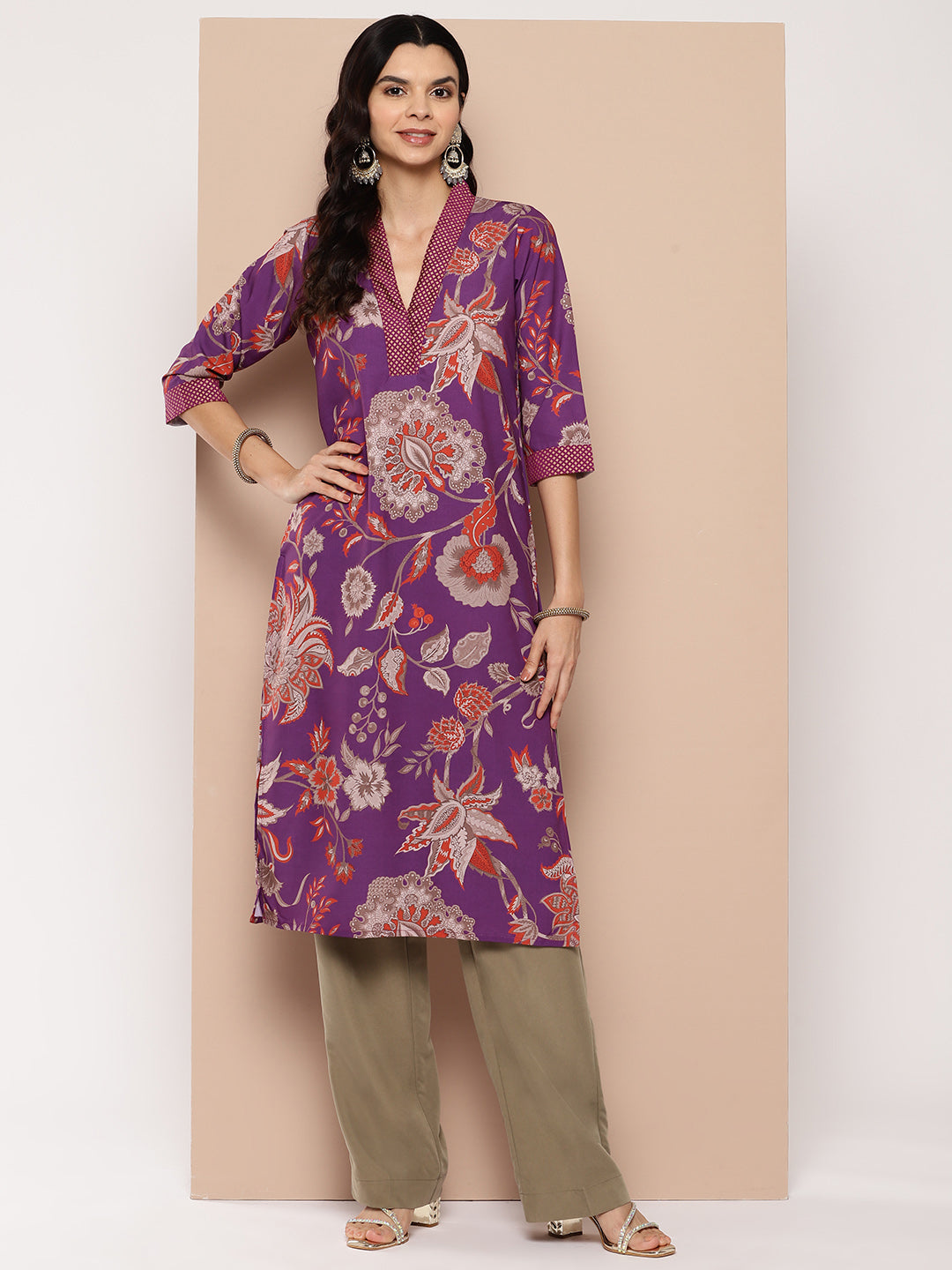 Floral Printed Polyester Indian Kurta for Women | Shop Now!