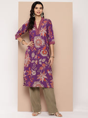 Women Floral Printed Crepe Kurta-AHKUCRDP-1100-ICH