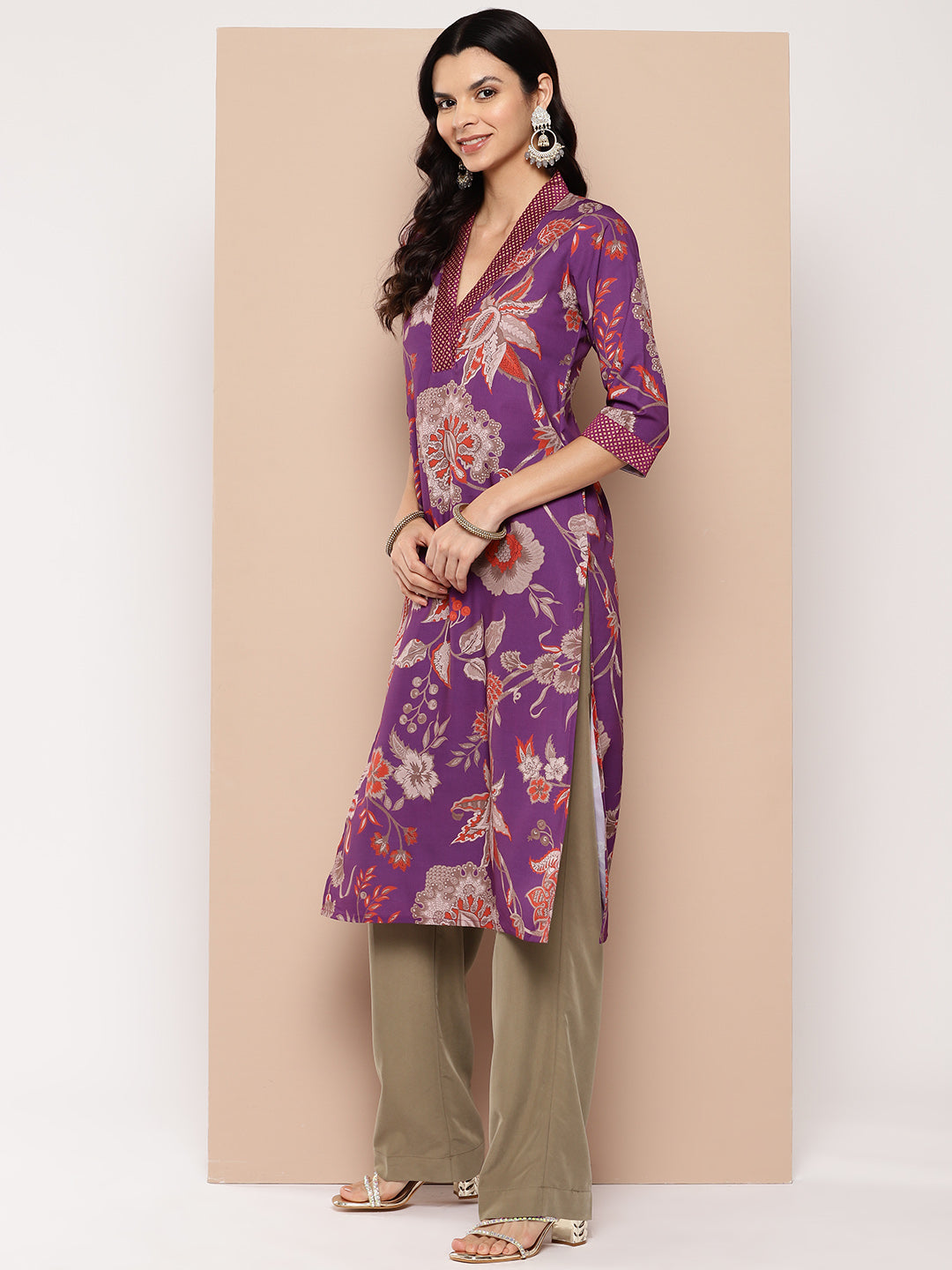 Floral Printed Polyester Indian Kurta for Women | Shop Now!