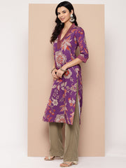 Women Floral Printed Crepe Kurta-AHKUCRDP-1100-ICH