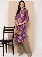 Women Floral Printed Crepe Kurta-AHKUCRDP-1100-ICH