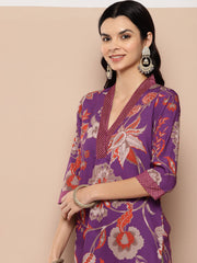 Women Floral Printed Crepe Kurta-AHKUCRDP-1100-ICH
