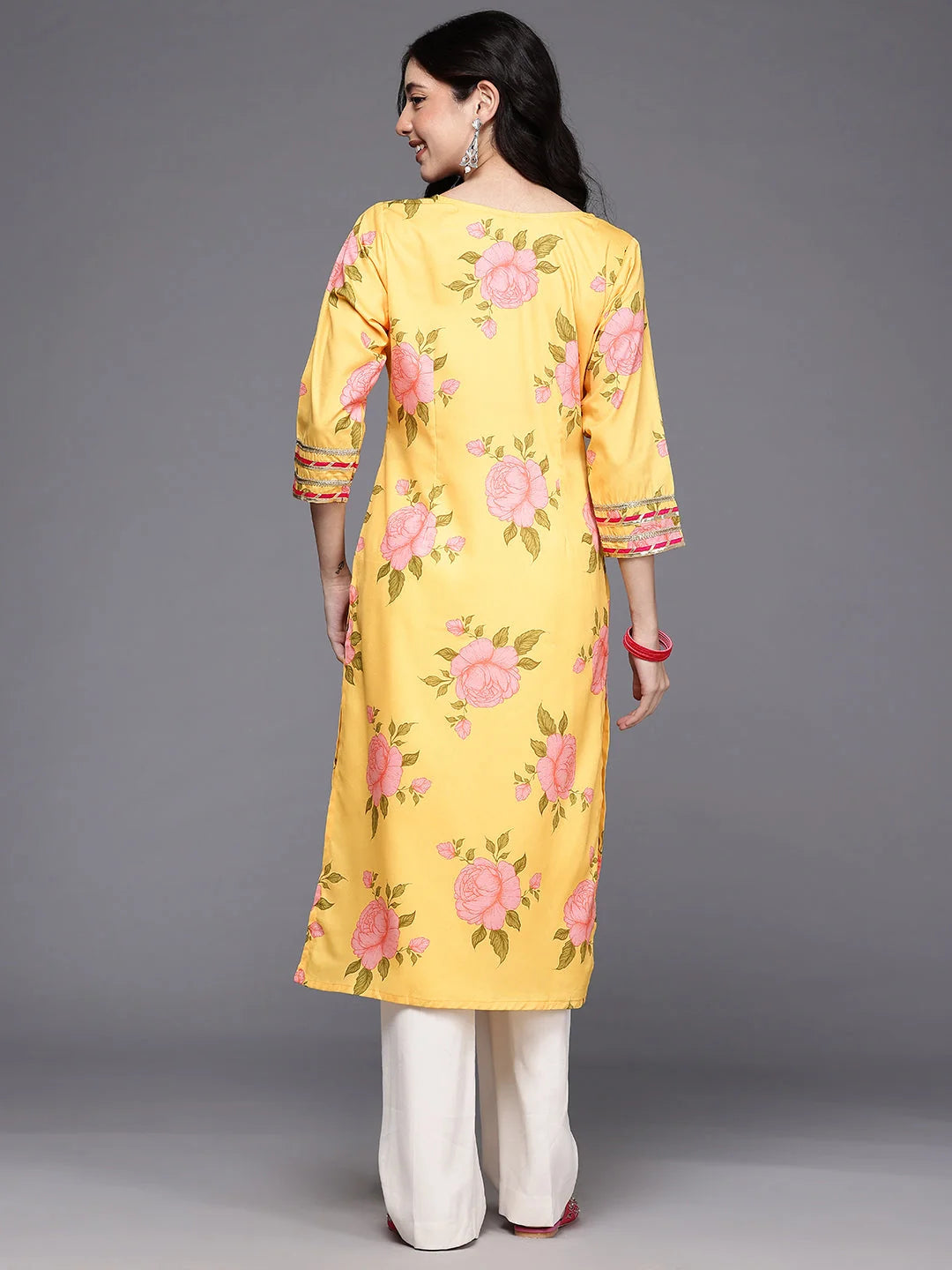 Women's Yellow Fusion Kurta-AHKUCRDP-1158