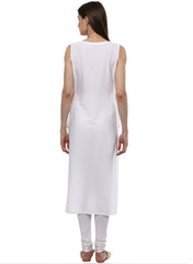 White & Pink Floral Scarf Cape attached Straight Kurta-AHKUCRDP-631