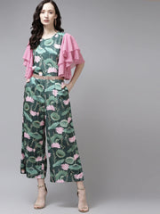 Dark Green Floral Printed Jumpsuit-AHKUCRDP-895-FF