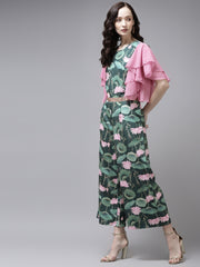 Dark Green Floral Printed Jumpsuit-AHKUCRDP-895-FF