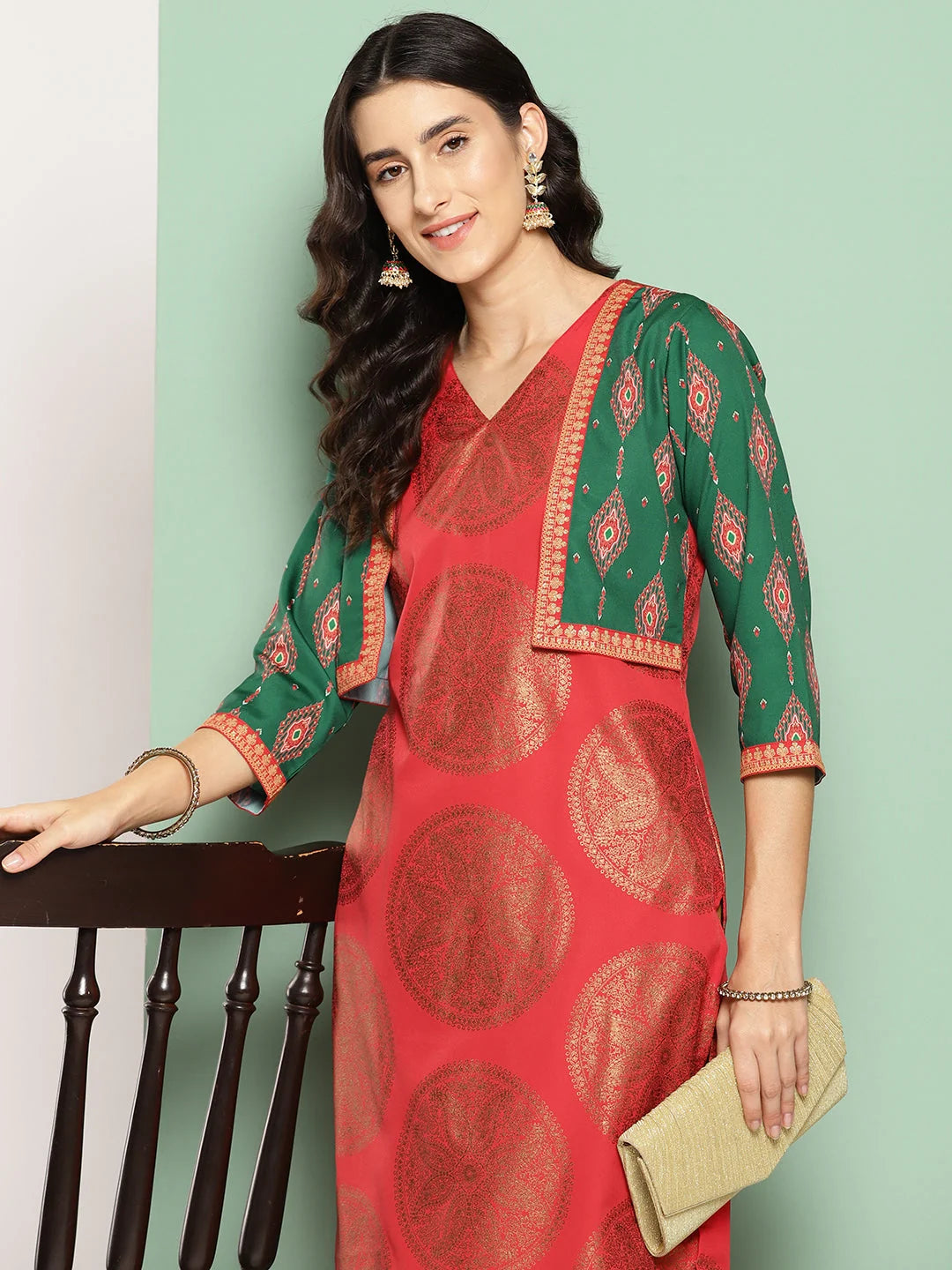 Women Ethnic Motifs Printed Crepe Kurta-AHKUCRDPFP-1098-ICH