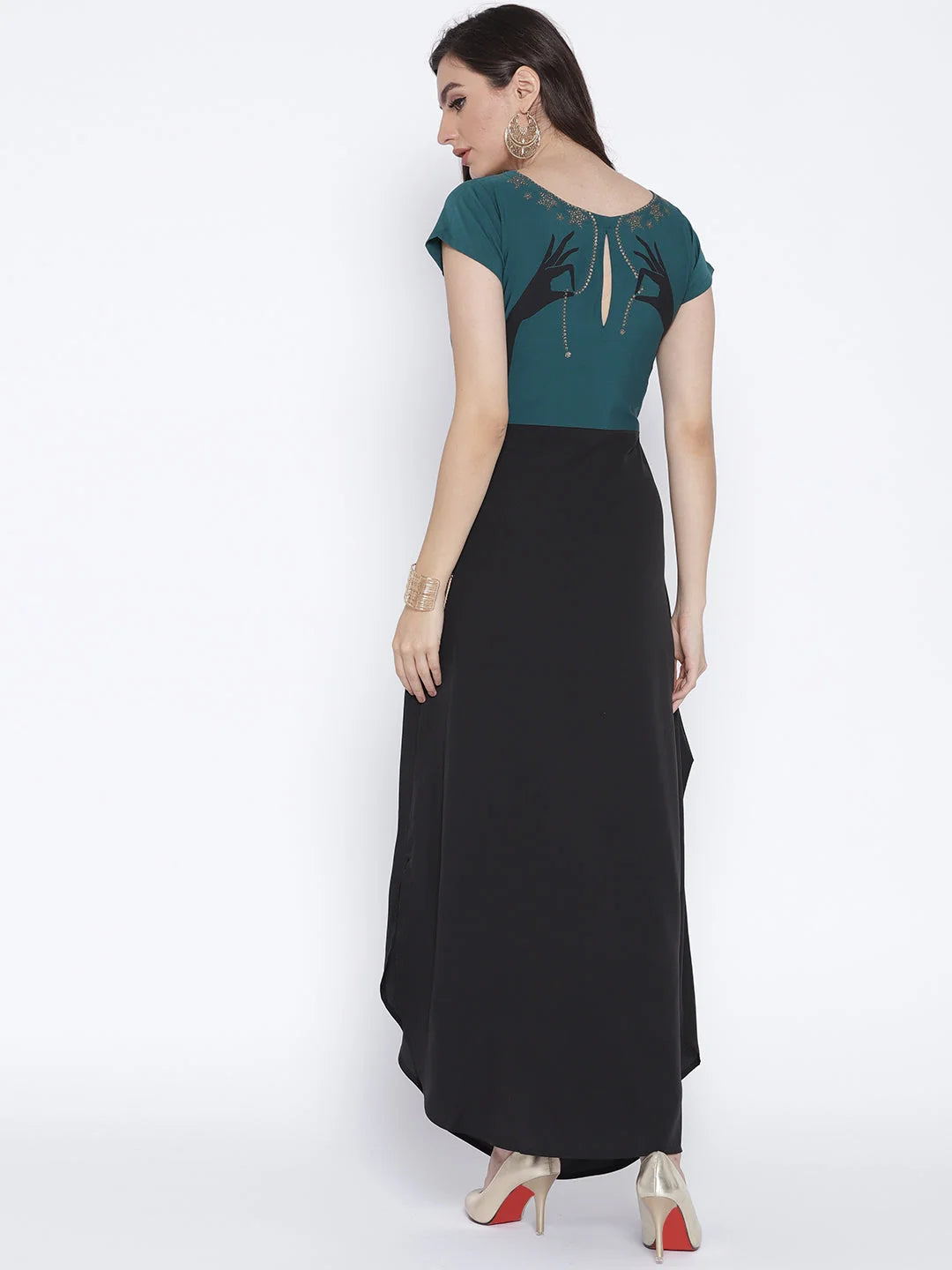 Colourblocked A-Line Indian Kurtas - Black & Green Printed Style