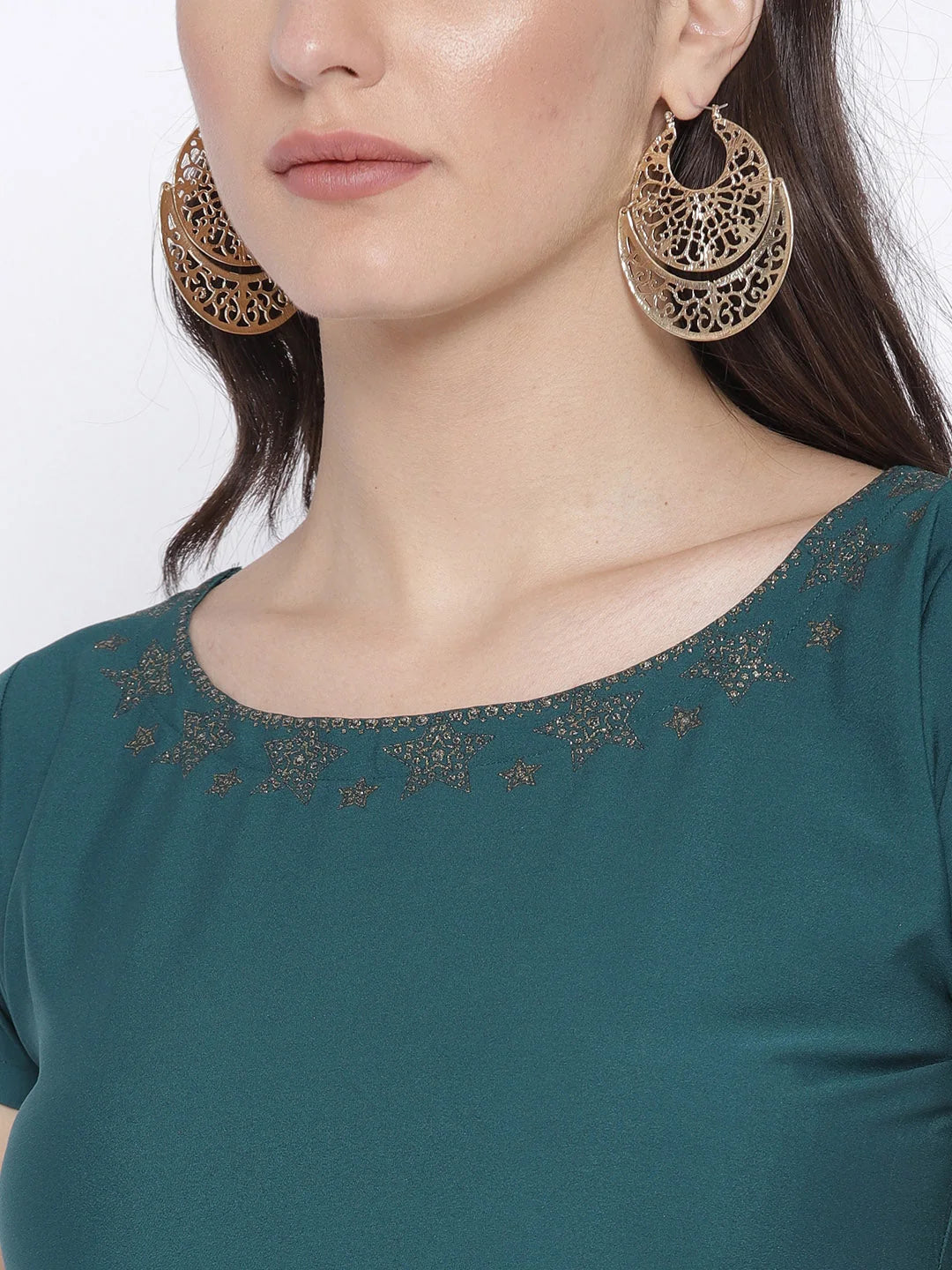 Colourblocked A-Line Indian Kurtas - Black & Green Printed Style