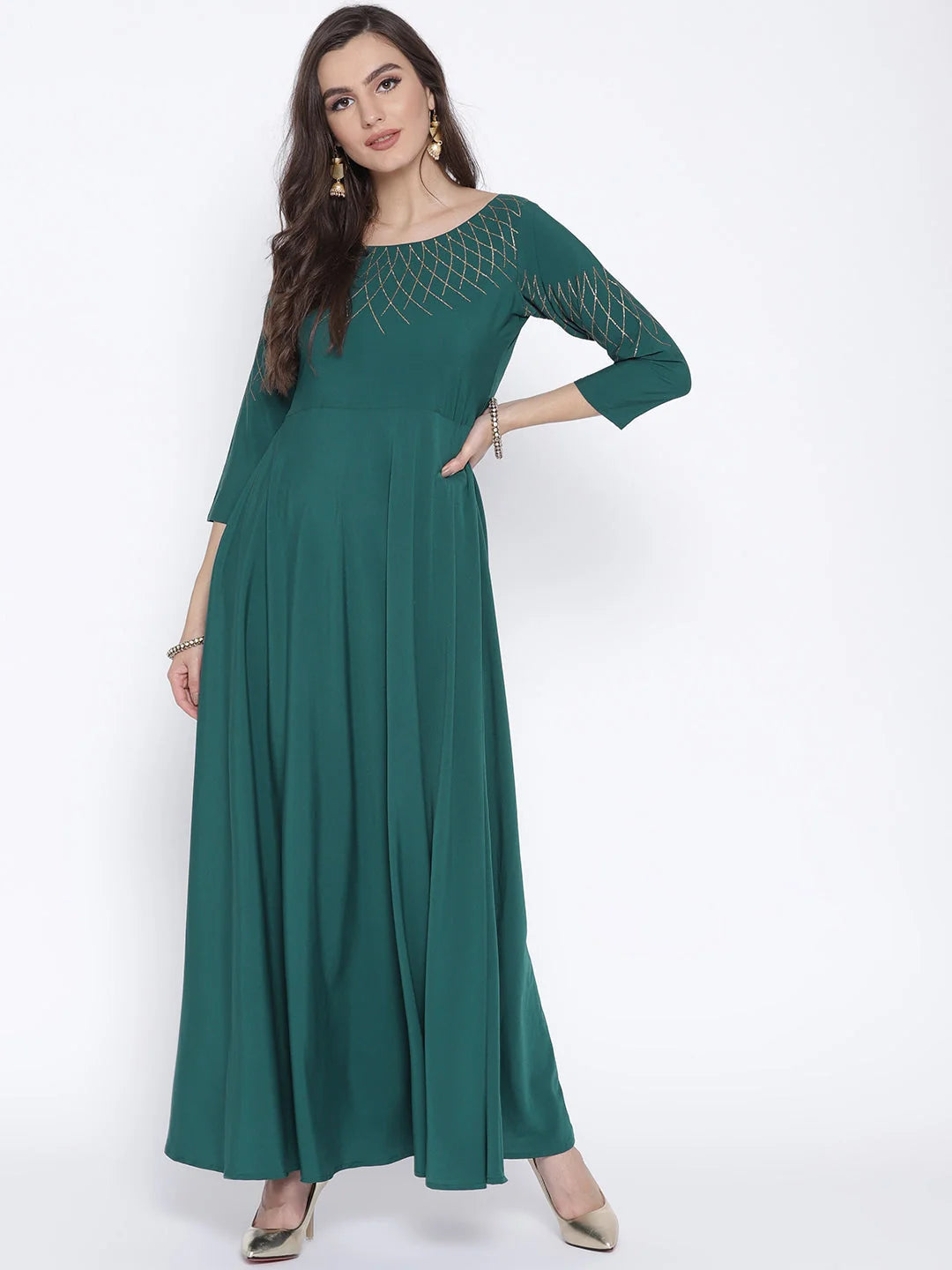Green Solid Maxi Dress | Shop Indian Dresses Online Now!