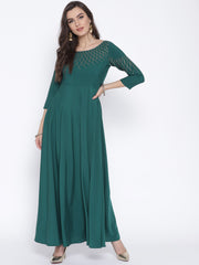 Green Solid Maxi Dress-AHKUCRFG-703