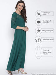 Green Solid Maxi Dress-AHKUCRFG-703