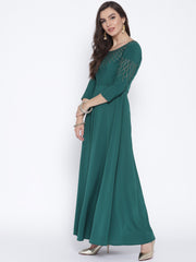 Green Solid Maxi Dress-AHKUCRFG-703