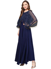 Navy Blue Solid A-Line Layered Dress-AHKUCRFP-722
