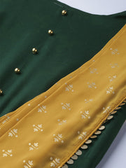 Green & Mustard Yellow Solid Maxi Dress With Attached Dupatta-AHKUCRFP-847