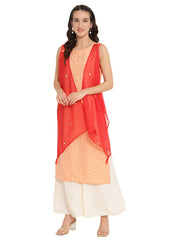 Printed Kurta with Attached Shrug-AHKUCRFP-865
