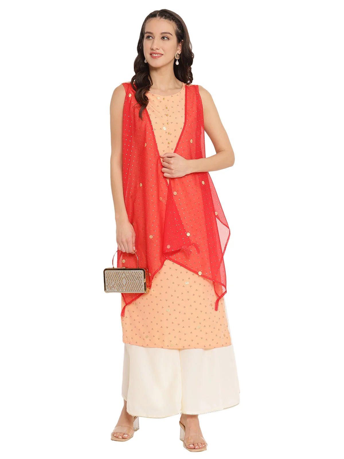 Printed Kurta with Attached Shrug-AHKUCRFP-865